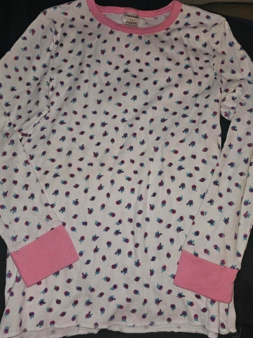 Vintage Joe Boxer Waffle Knit Floral Thermal Top with Pink Trim